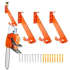 iulrtba front view of chainsaw holder showing full rack and orange finish for visible storage