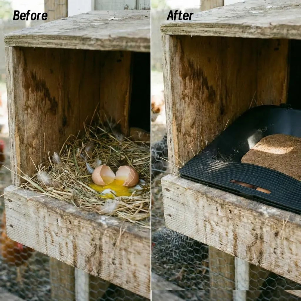 IVAHOU nesting box installed inside a coop improving egg hygiene and accessibility