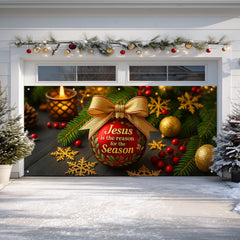 IVN full front banner on garage showing message and festive look