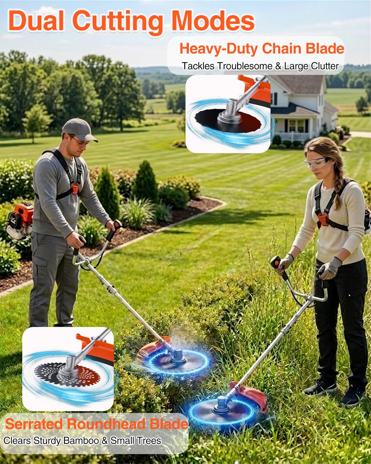 IVOVI 3T metal blade close-up cutting thick weeds with heavy-duty durability