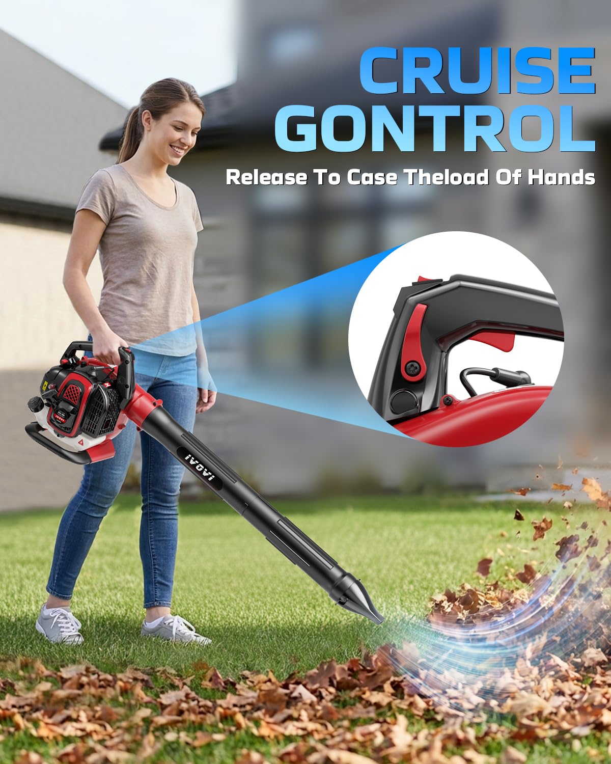 IVOVI in use clearing driveway debris for quicker outdoor maintenance