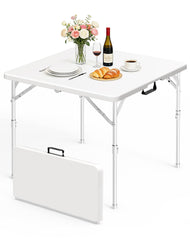 IWDOO front view of square folding table showing clean white surface benefit durable serving