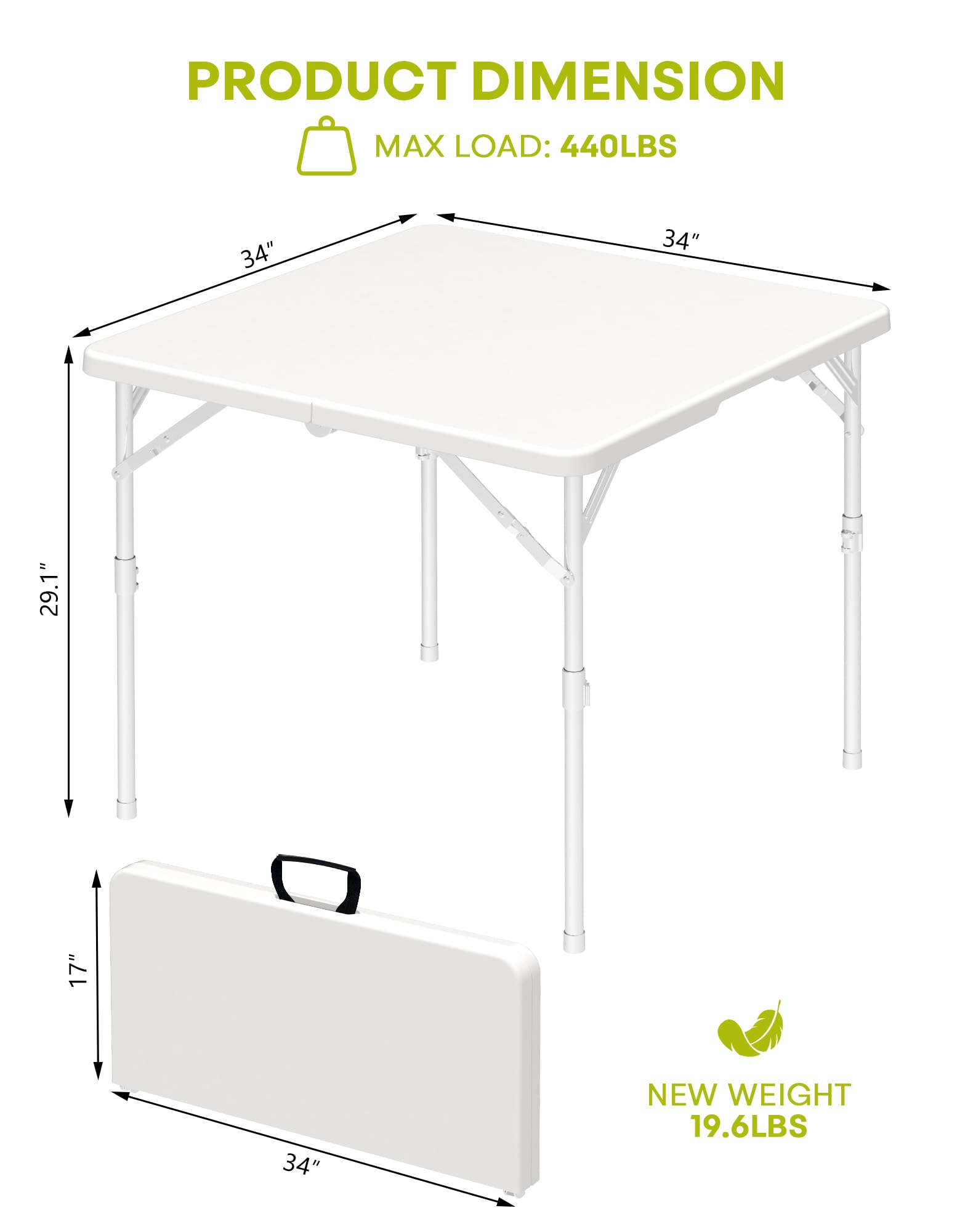 IWDOO folded table held by handle for easy transport benefit quick portability