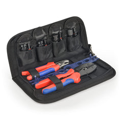 IWISS iCrimp kit front view showing tools and bag for portable PV installs