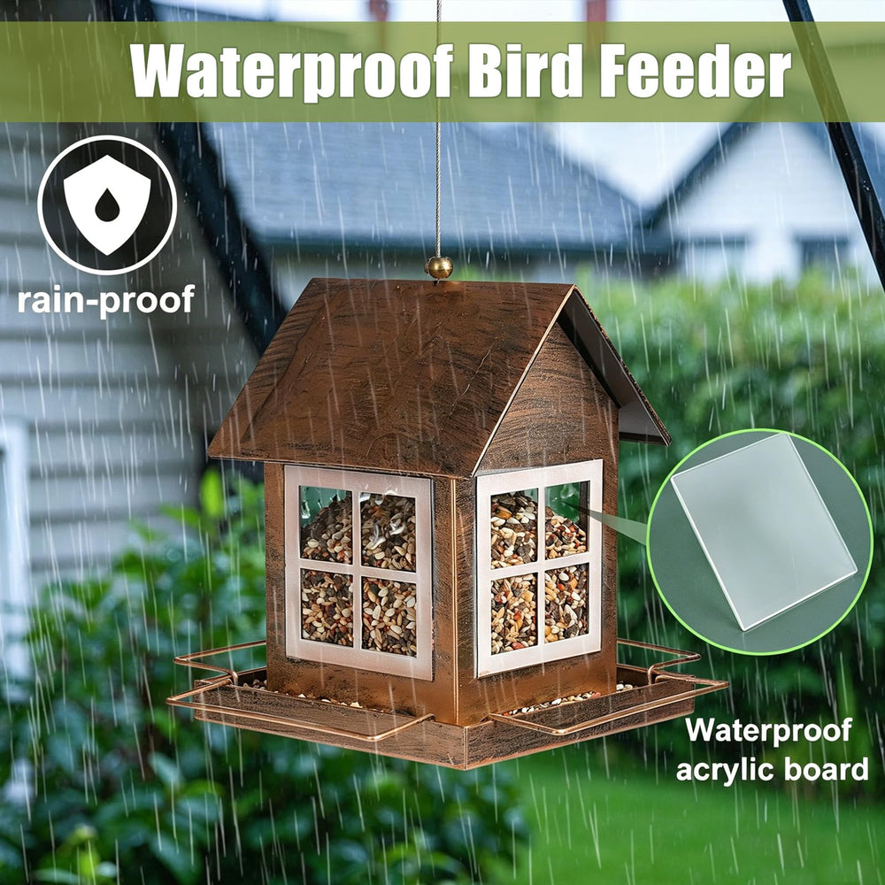 IWNTWY feeder in use with sparrow showing attraction and viewing benefit