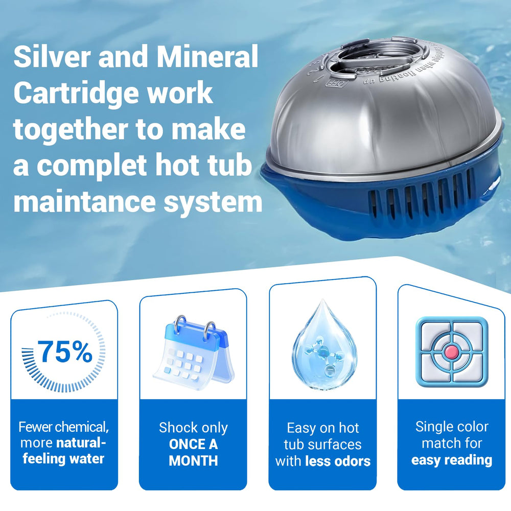 Izayoi cartridges on hot tub edge in lifestyle scene highlighting easier water care and reduced chlorine demand