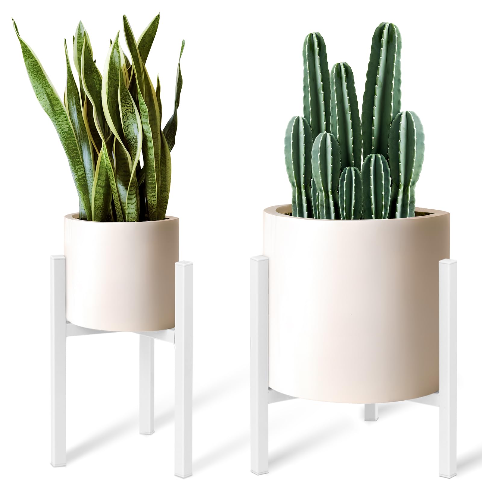 IZIDDO front view of white adjustable plant stand showing clean silhouette and modern look
