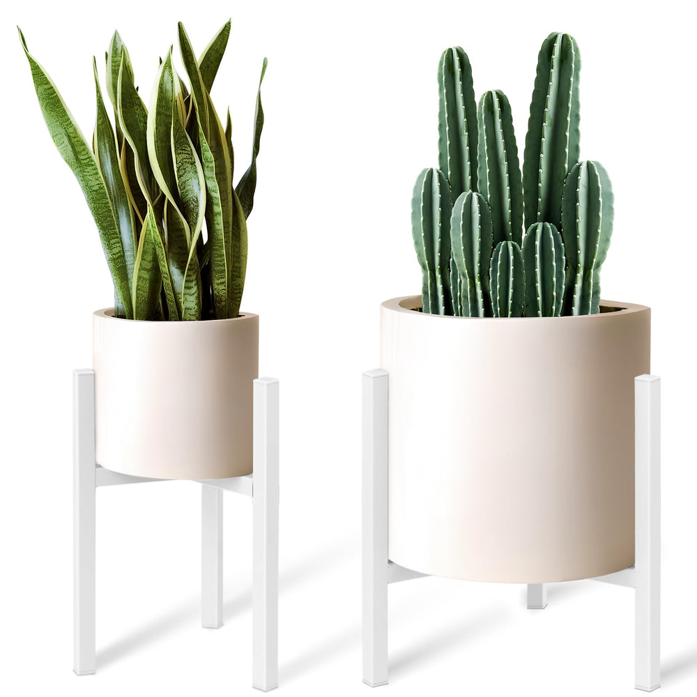 IZIDDO front view of white adjustable plant stand showing clean silhouette and modern look