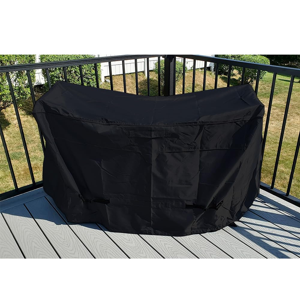Izzybang front view showing cover over bar-height bistro set protecting furniture