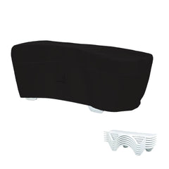 Izzybang front view of cover protecting stacked chaise lounges, keeps furniture pristine