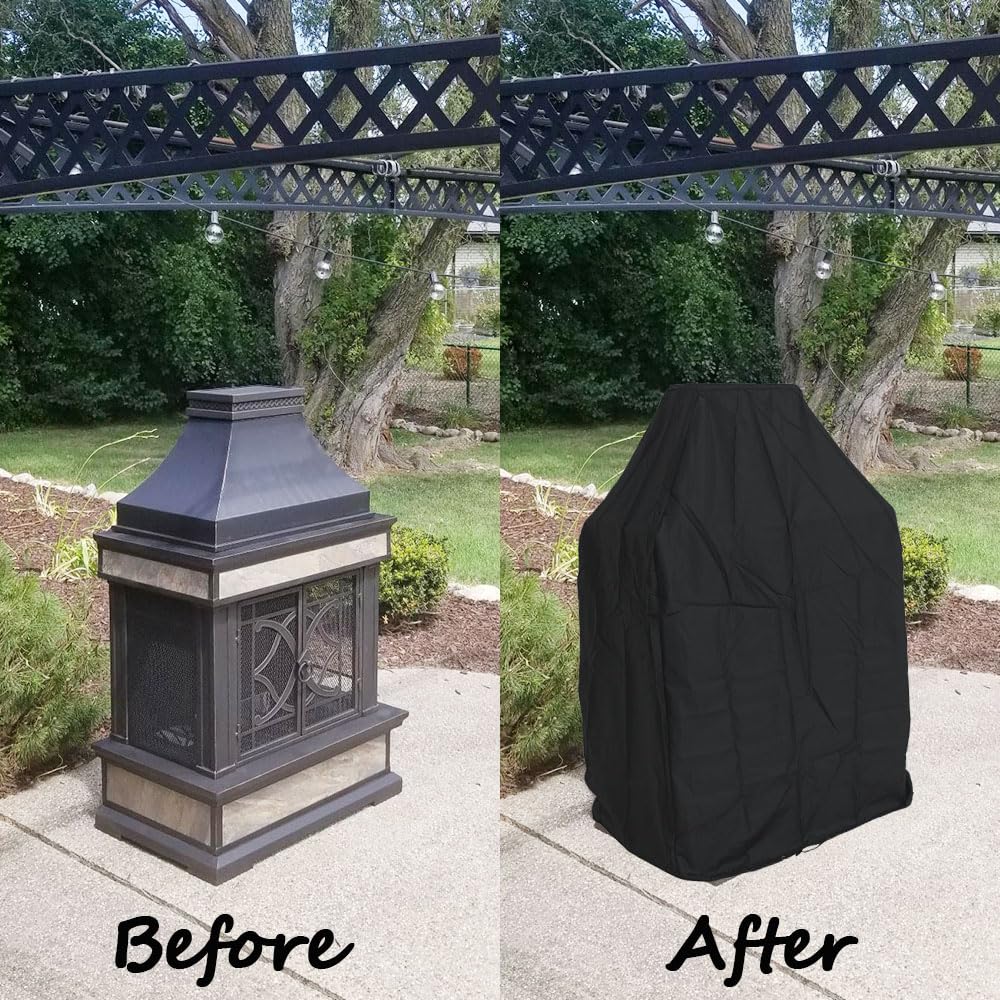Izzybang cover on patio fireplace in backyard protecting investment