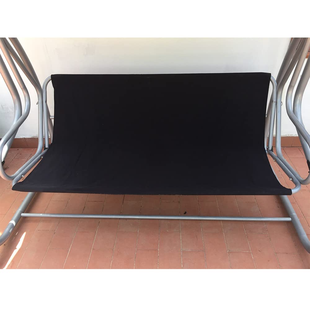 Izzybang patio swing with replacement cover in outdoor setting showing refreshed style
