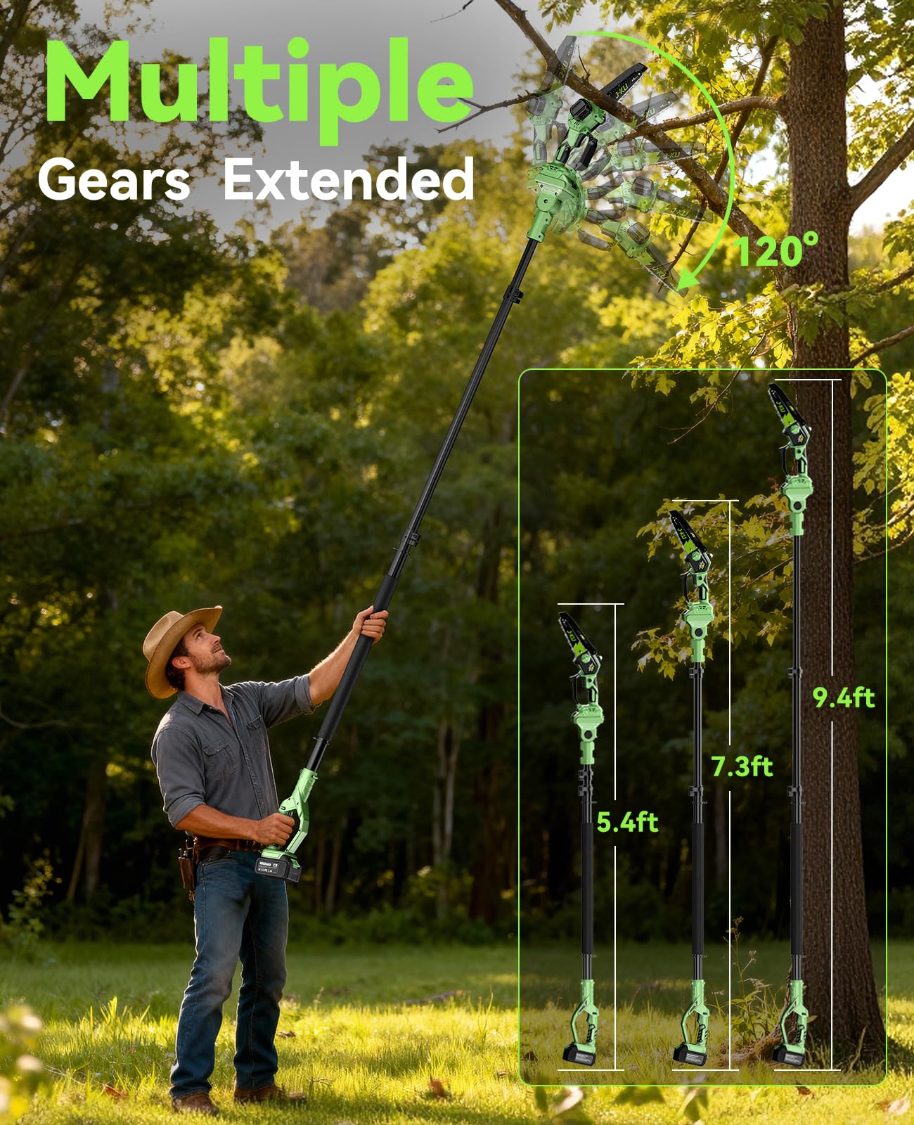 J-KU full-length extension pole extended to show 16-foot reach benefit