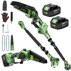 J-KU front packaging showing full pole saw kit and benefits