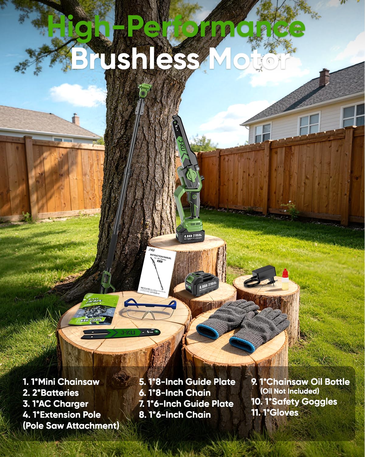 J-KU lifestyle image trimming yard trees for efficient cleanup benefit
