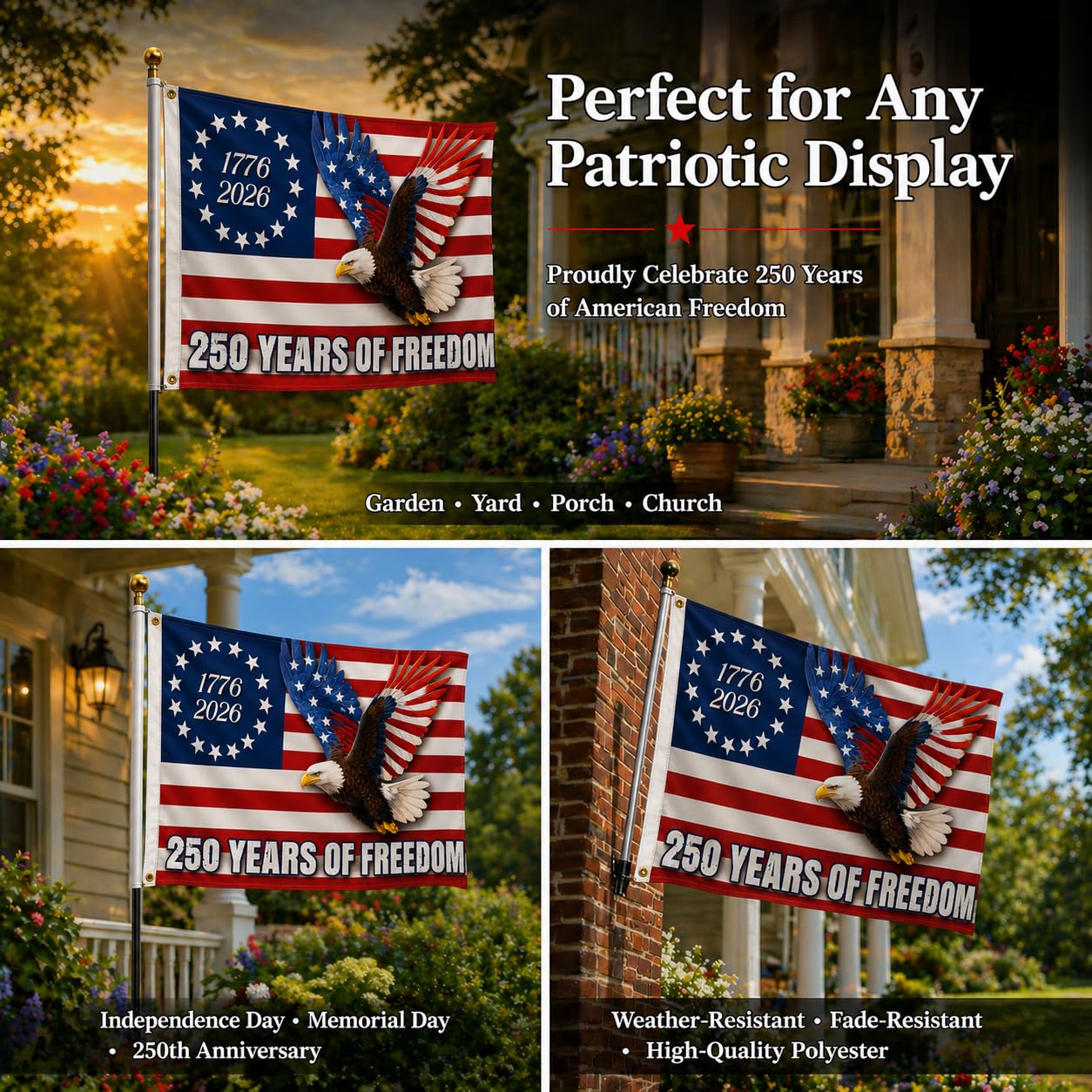 J0Mob flag displayed on porch showing festive look and curb appeal benefit