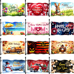Jaailee front view of 12-flag bundle showing colorful seasonal designs and convenience