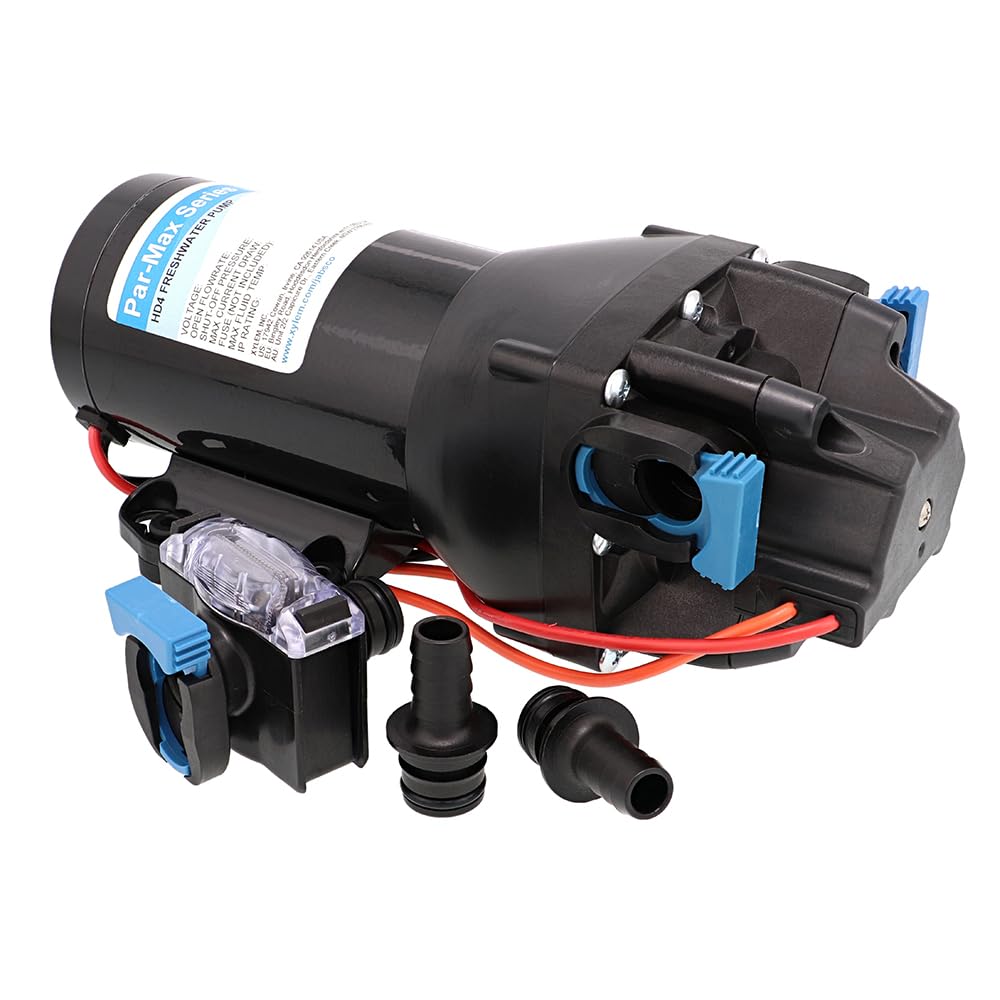 Jabsco ParMax HD4 front view showing pump body and fittings, reliable marine delivery