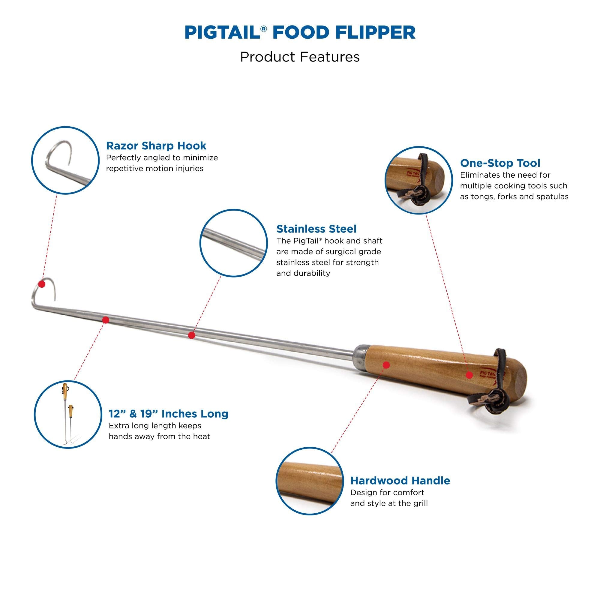 Jaccard 12-inch PigTail close-up of hardwood handle for comfortable grip