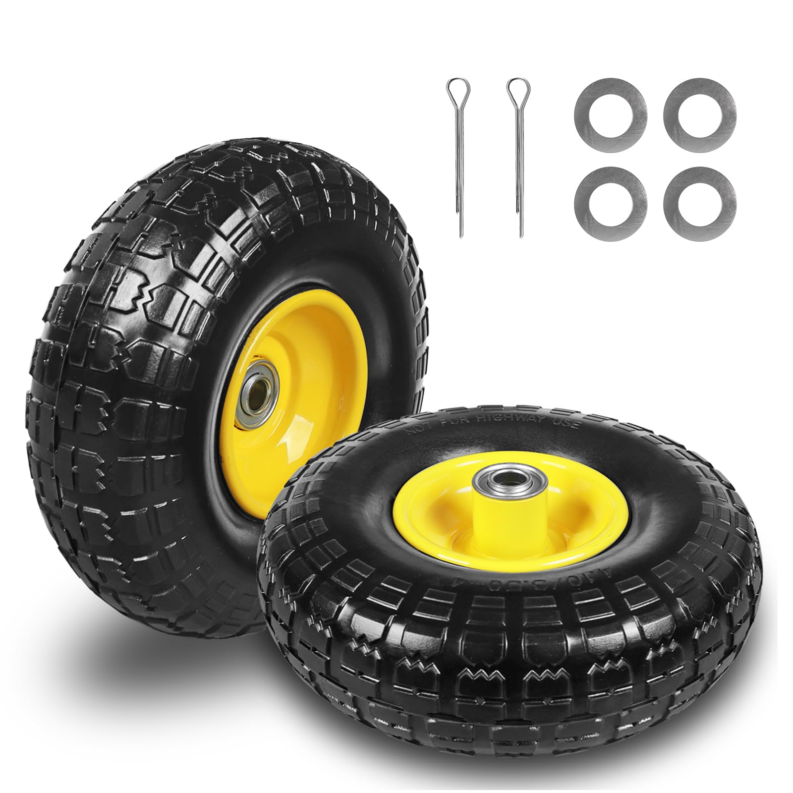 Jack Boss front view of two 10 inch solid rubber wheels showing ready-to-install benefit