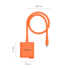 Jackery connector held in hand for scale and portable setup advantage