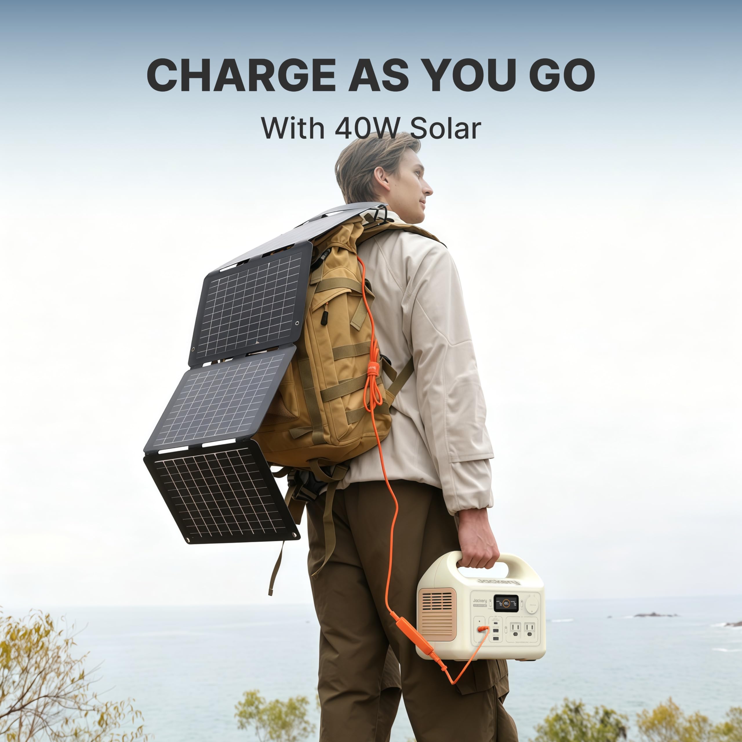 Jackery Explorer 300 label close-up showing durable battery specs