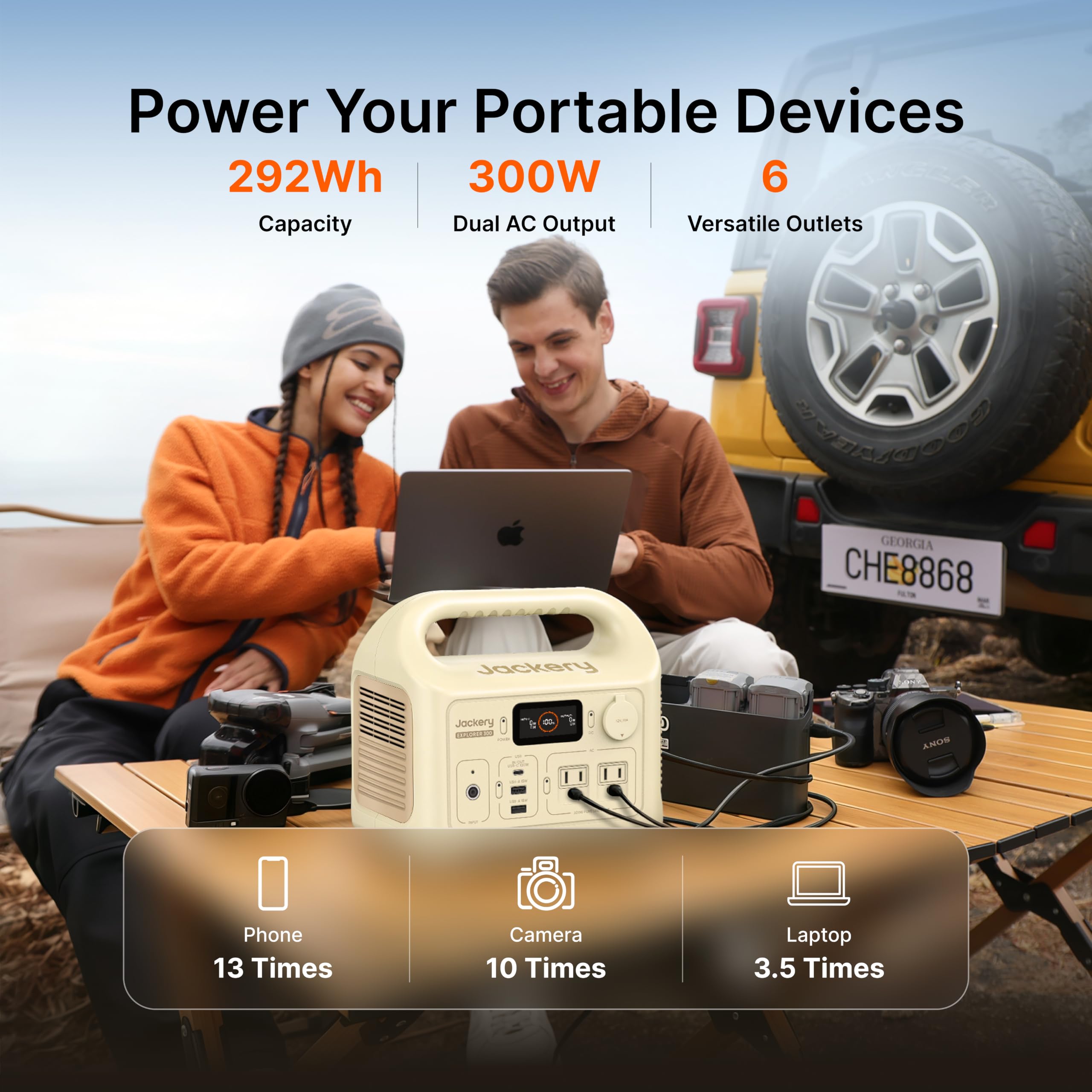 Jackery Explorer 300 ports and display detail for easy device management