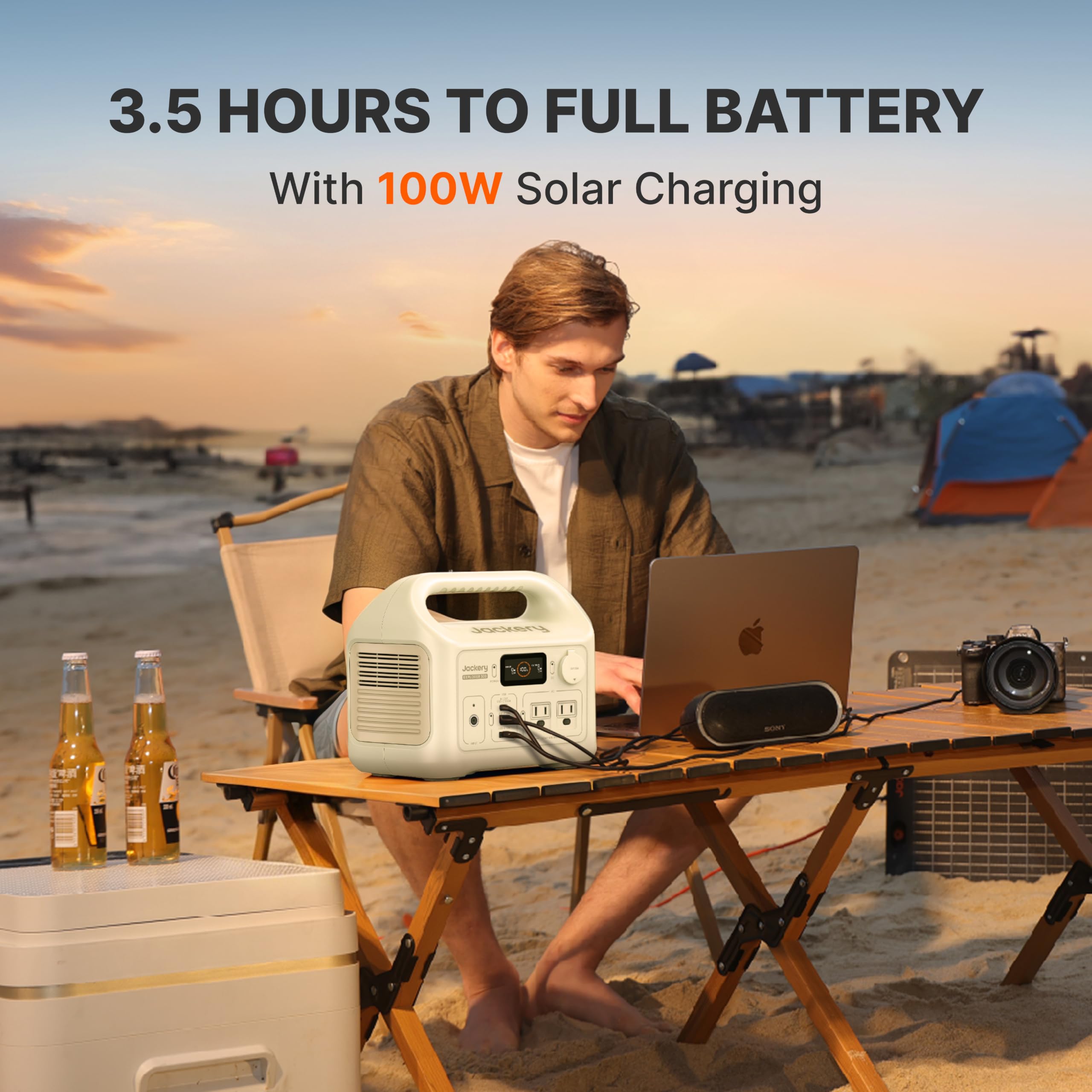 Jackery Explorer 300 powering a laptop outdoors for reliable remote work