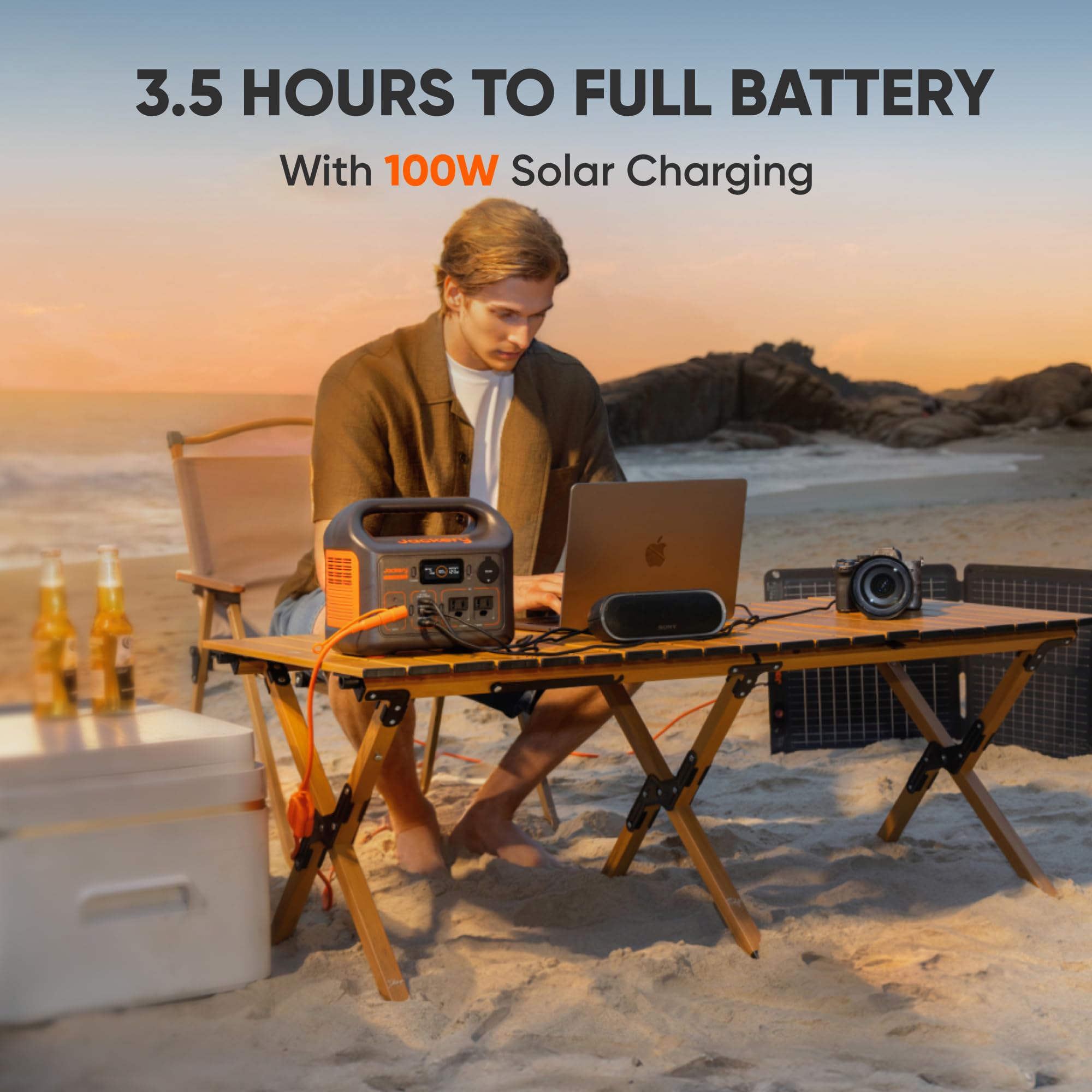 Jackery Explorer 300 paired with solar panel showing fast solar charging capability
