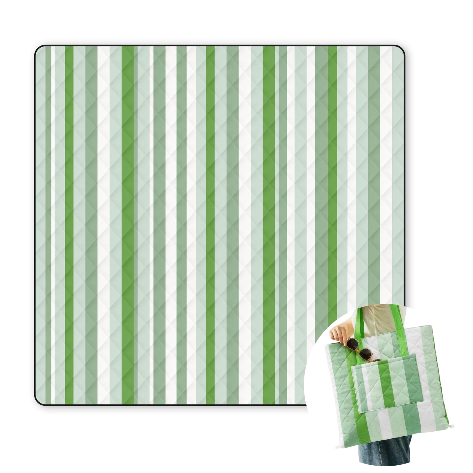 Jactum front view of tote blanket showing roomy, reversible top and handles