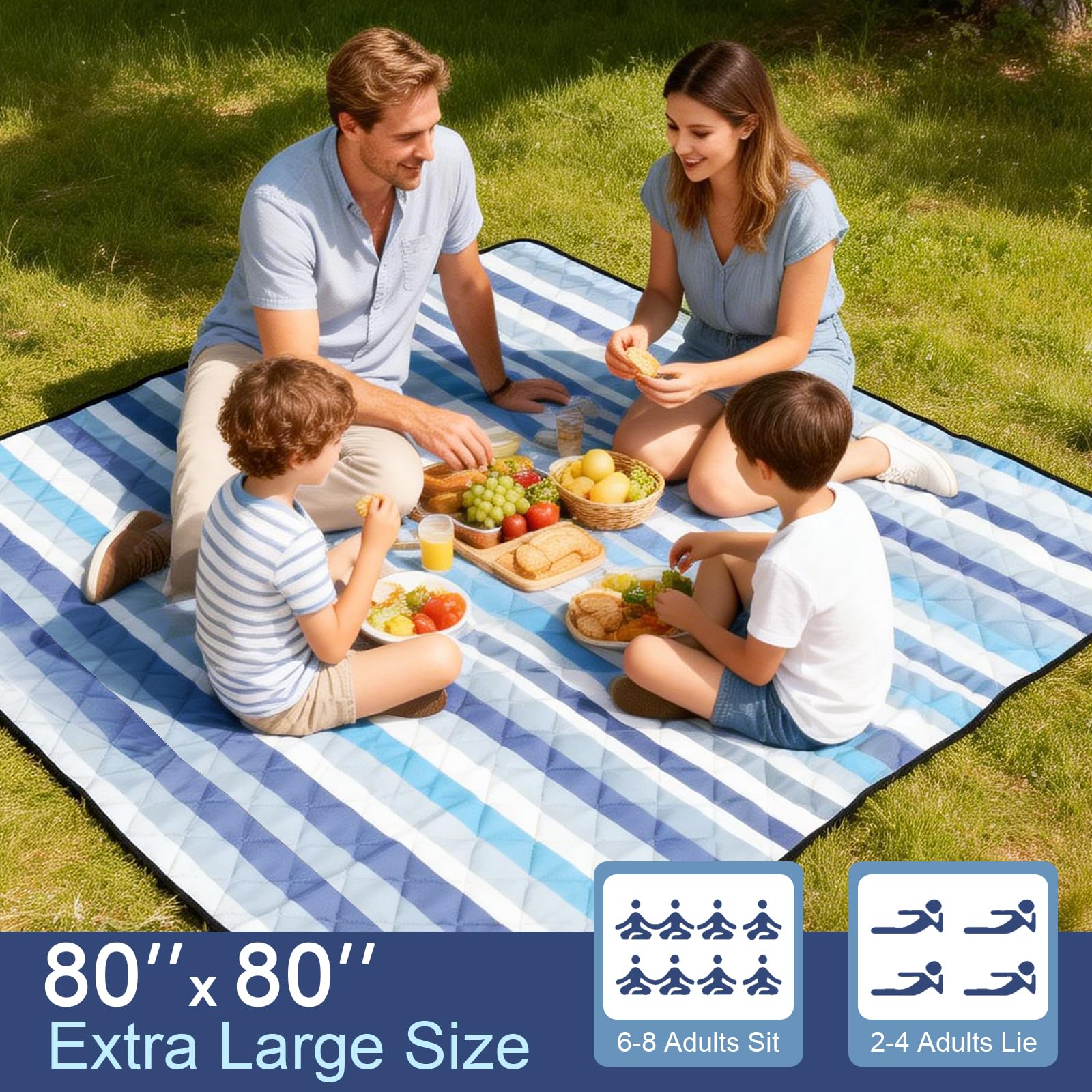 Jactum blanket fully spread 80x80 inches showcasing large seating area benefit: room for family