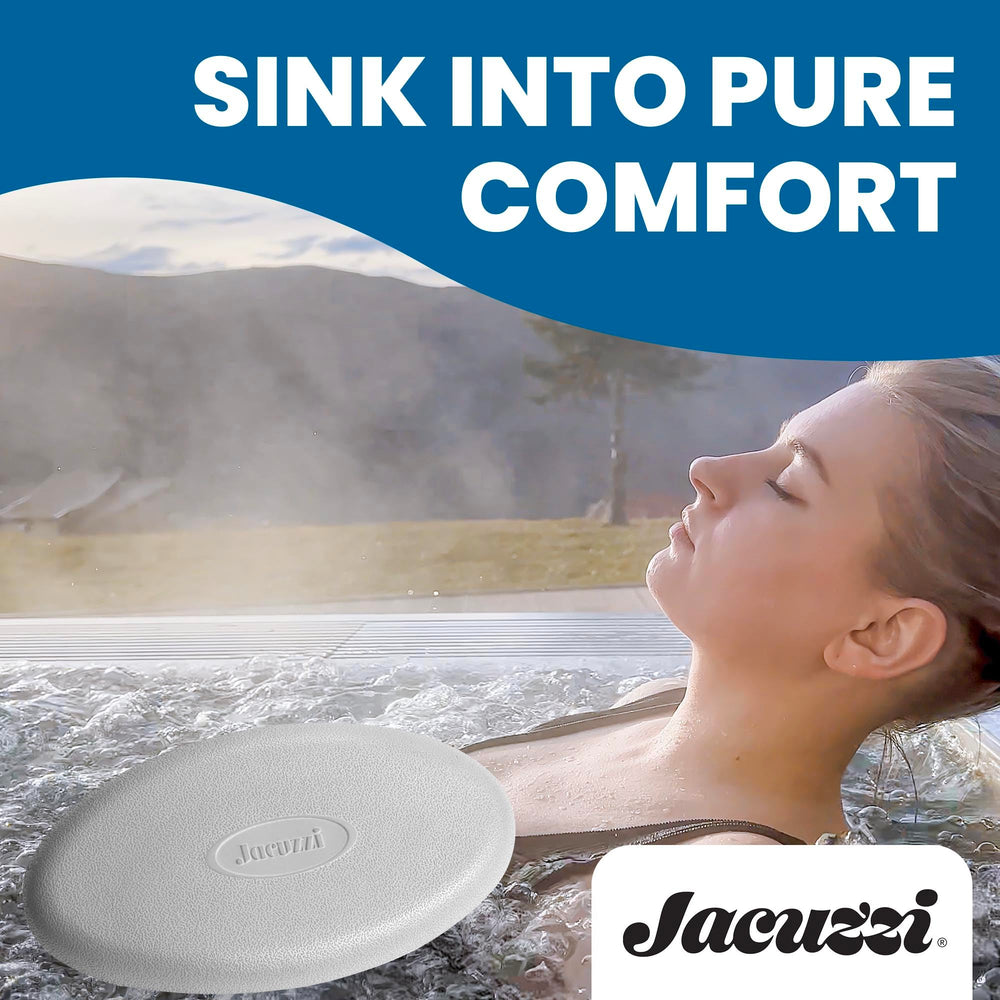 Jacuzzi pillow next to hand showing size and ergonomic scale benefit