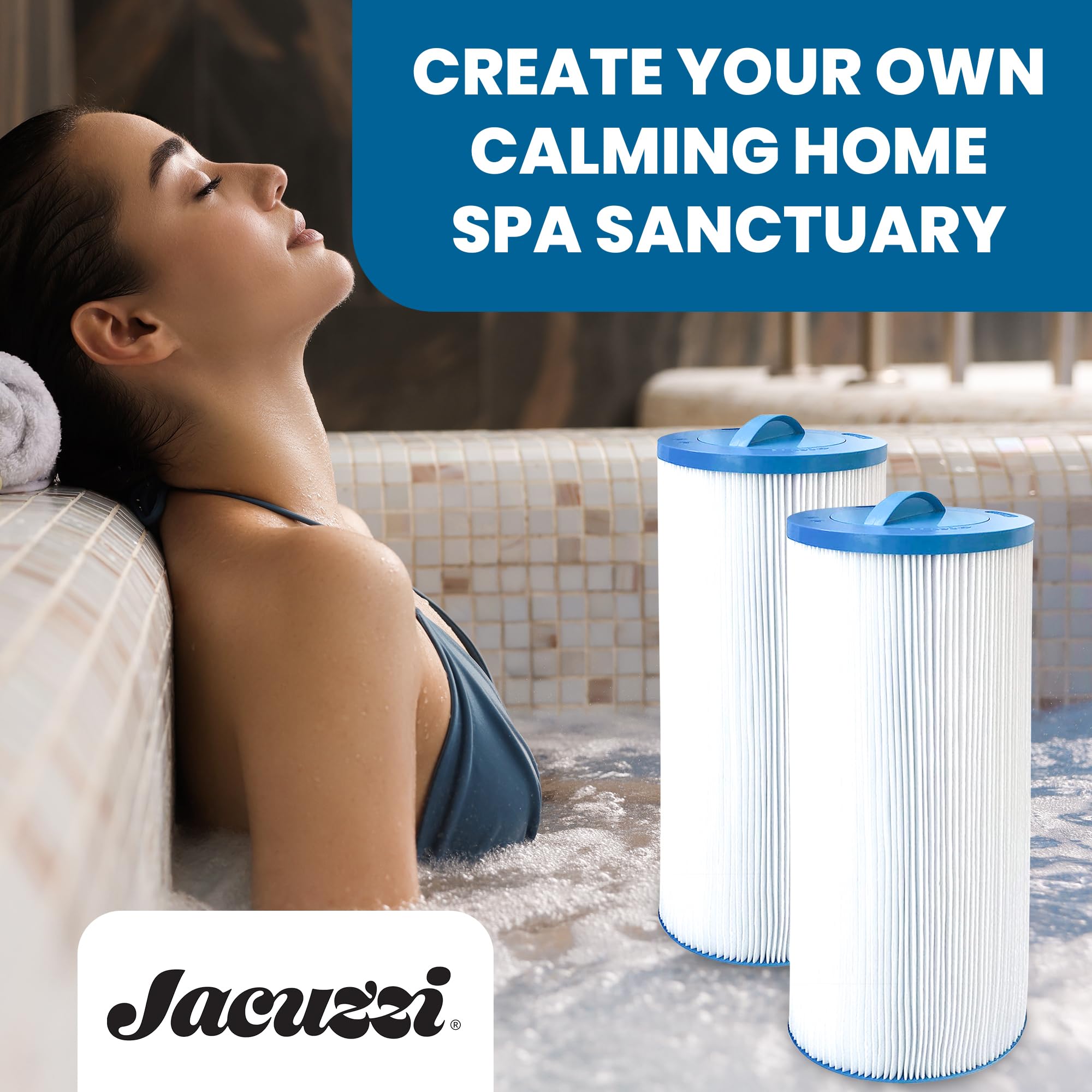 Jacuzzi filter by backyard spa conveying clear water and effortless relaxation