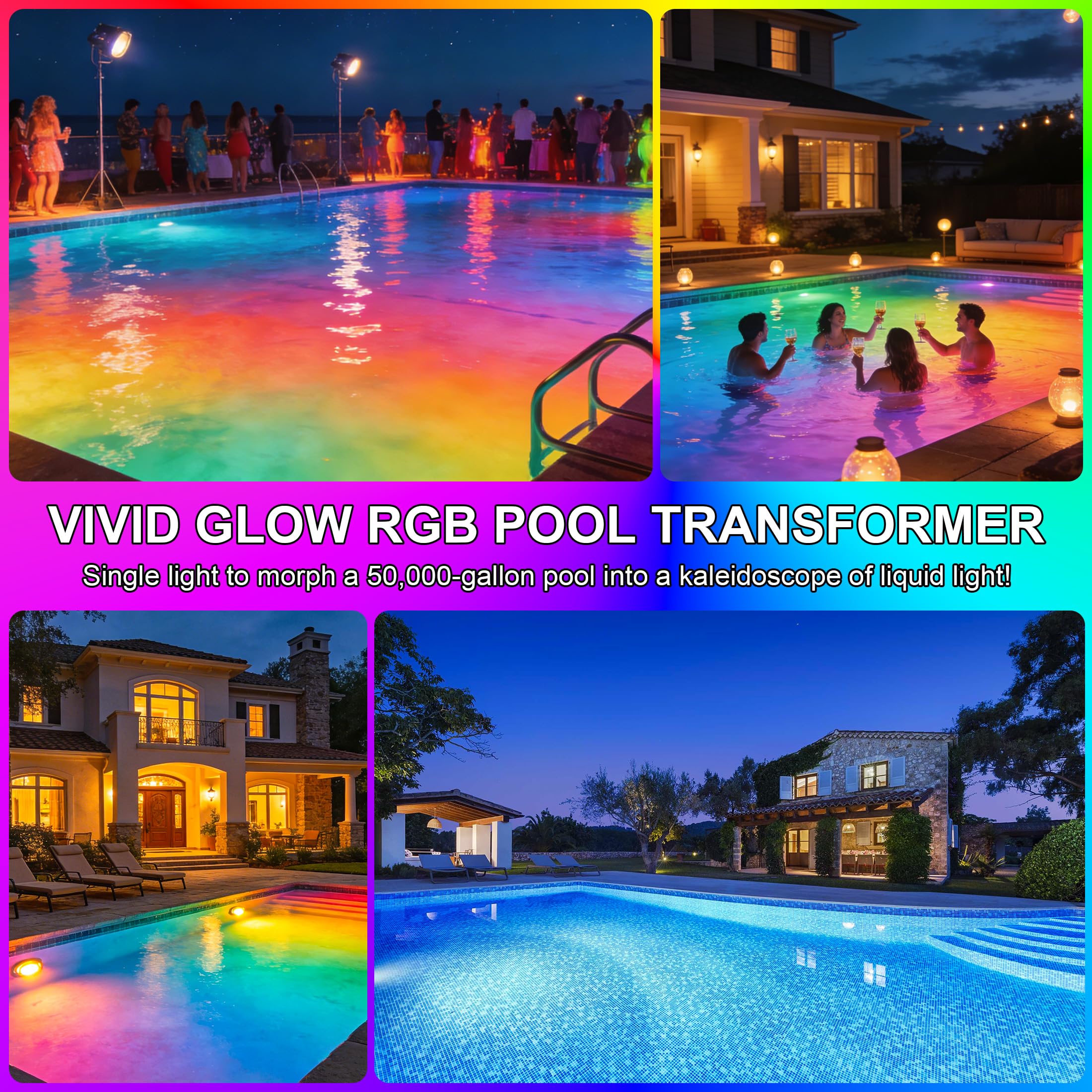 Jadisi bulb lighting backyard pool at dusk, enhances evening gatherings benefit
