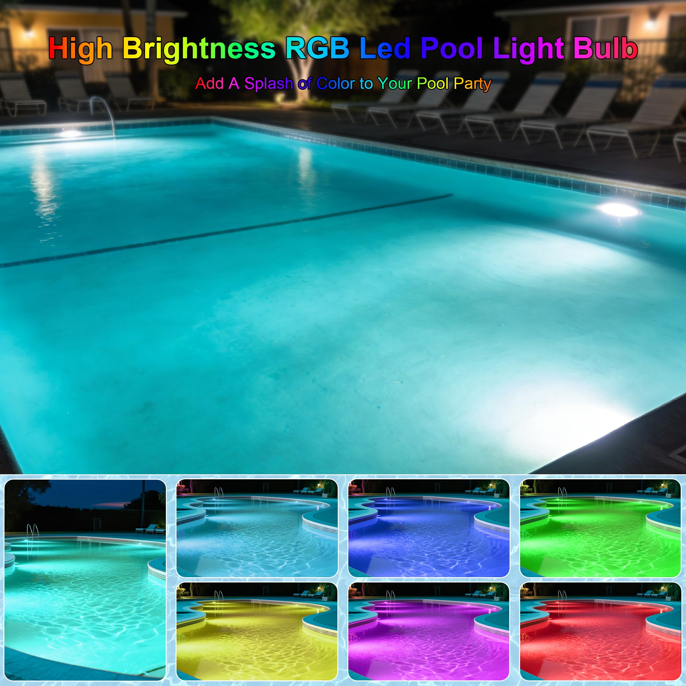 Jadisi bulb installed in pool fixture, vibrant night swim ambiance benefit