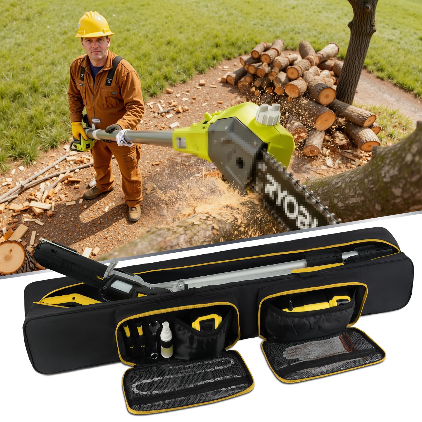 Jaffzora mesh pockets and tools layout organizing spare chain and wrenches