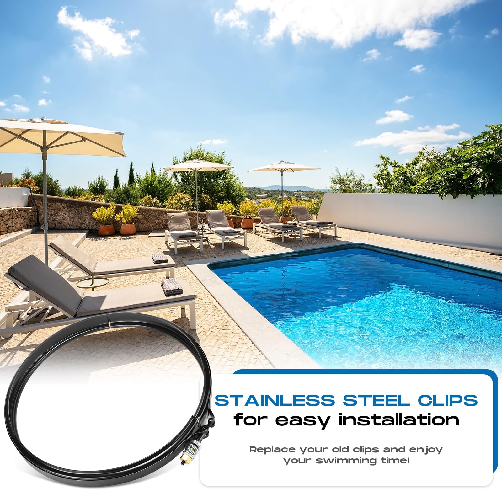 JaGely clamp kit on pool equipment pad showing easy DIY maintenance benefit