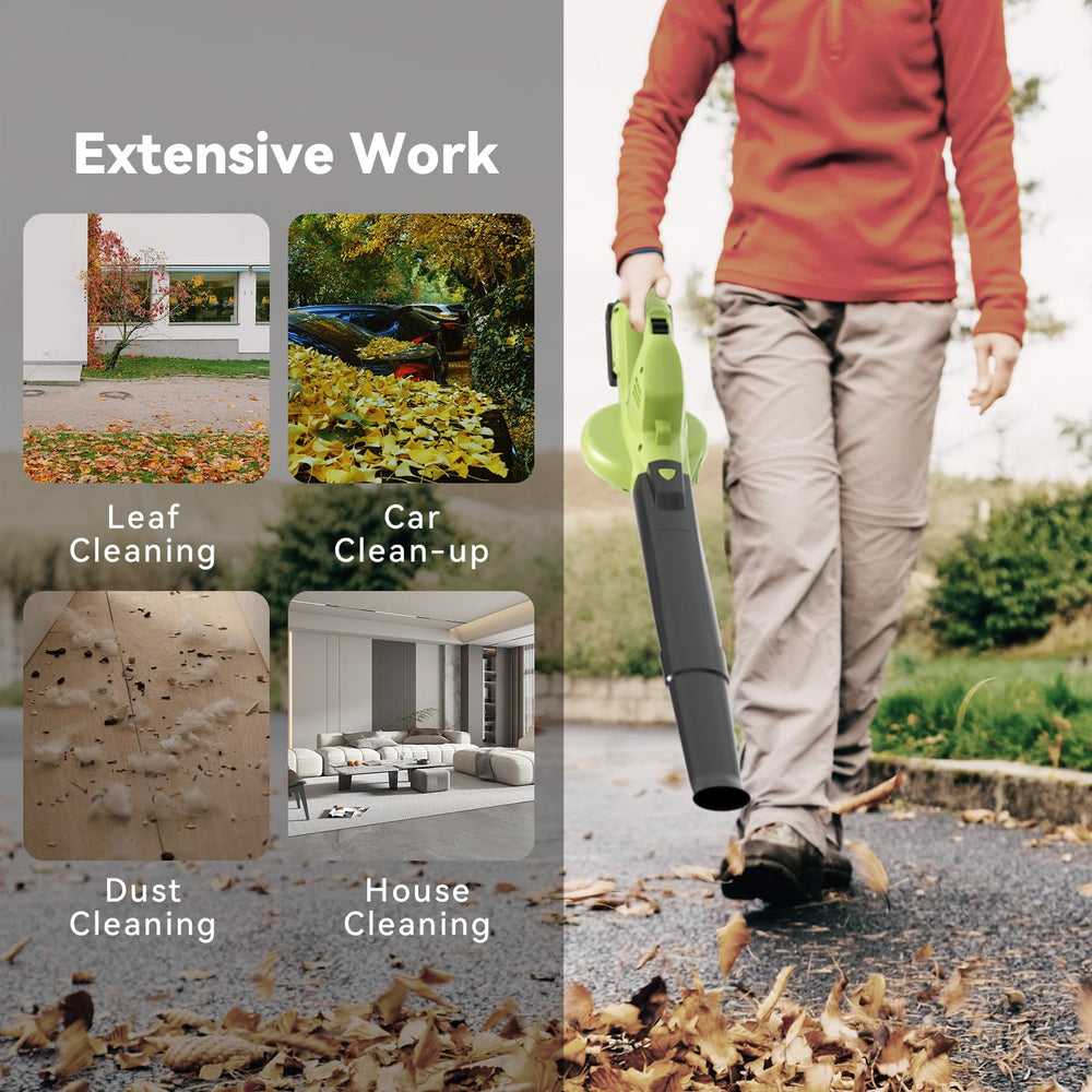 JAGROM blower in use on driveway clearing leaves for efficient cleanup