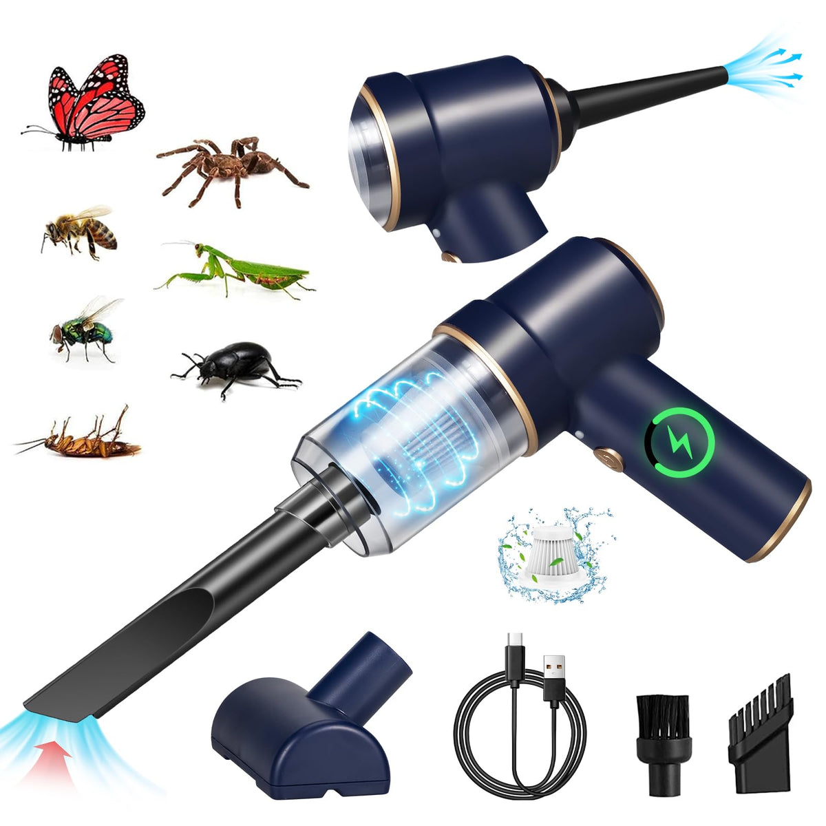 Jahy2Tech front view of bug vacuum showing compact design and portability