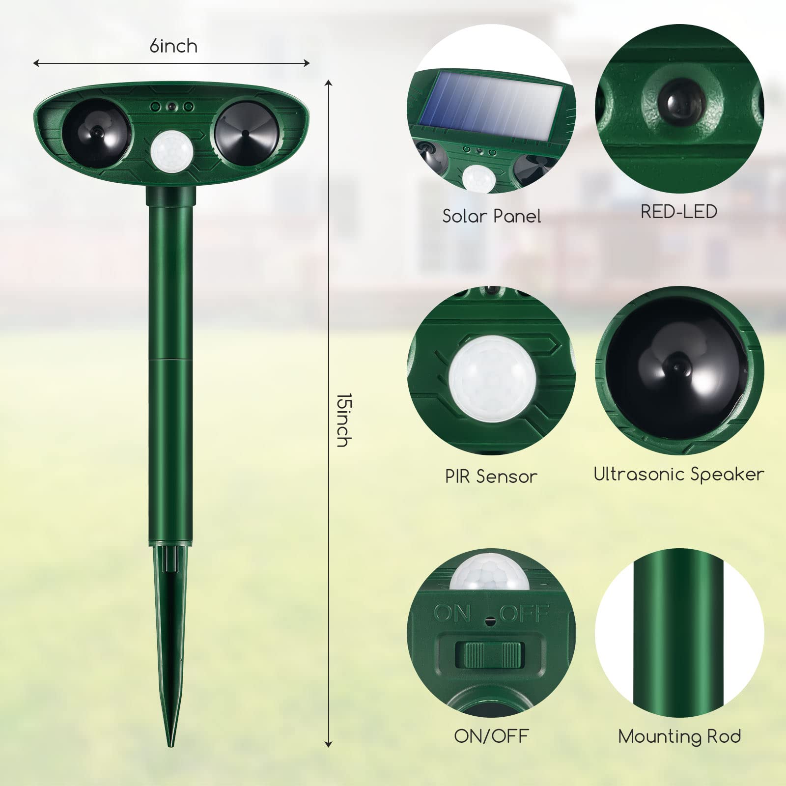 JahyElec mounted in garden protecting plants and deterring animals effectively