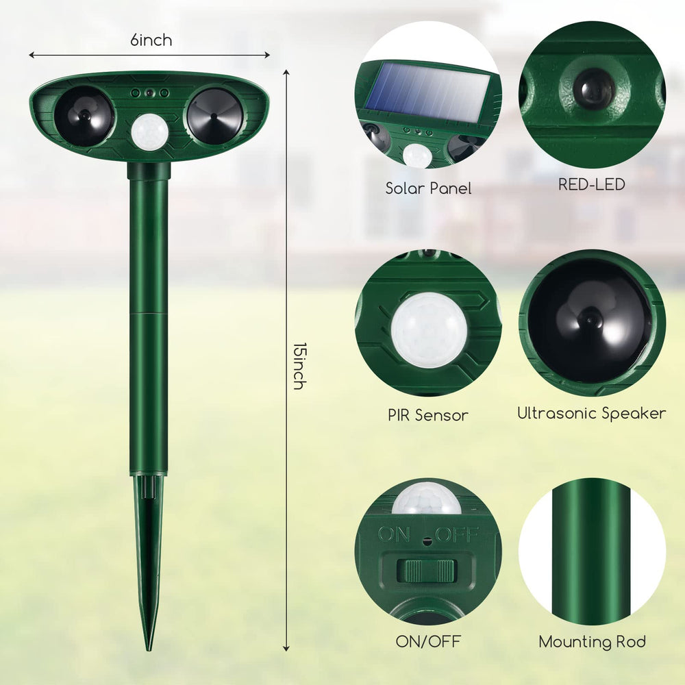 JahyElec mounted in garden protecting plants and deterring animals effectively
