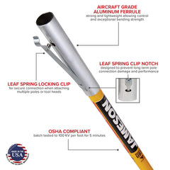 Jameson fiberglass shaft close-up highlighting rigid texture and improved handling benefit