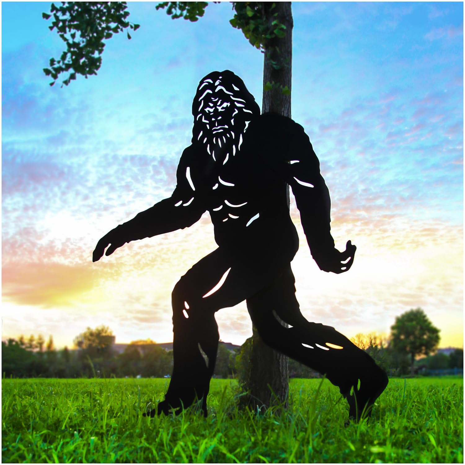 JAMZEL front view of full 7.4ft Bigfoot silhouette showing striking yard presence