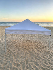 JANCANOPY canopy installed at a market booth with weight bags demonstrating stable, professional setup