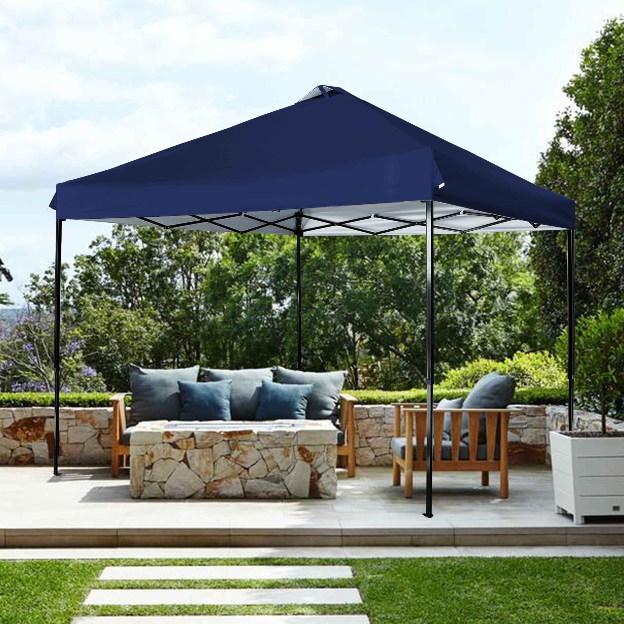 JANCANOPY navy canopy used as a market booth showing durable shade