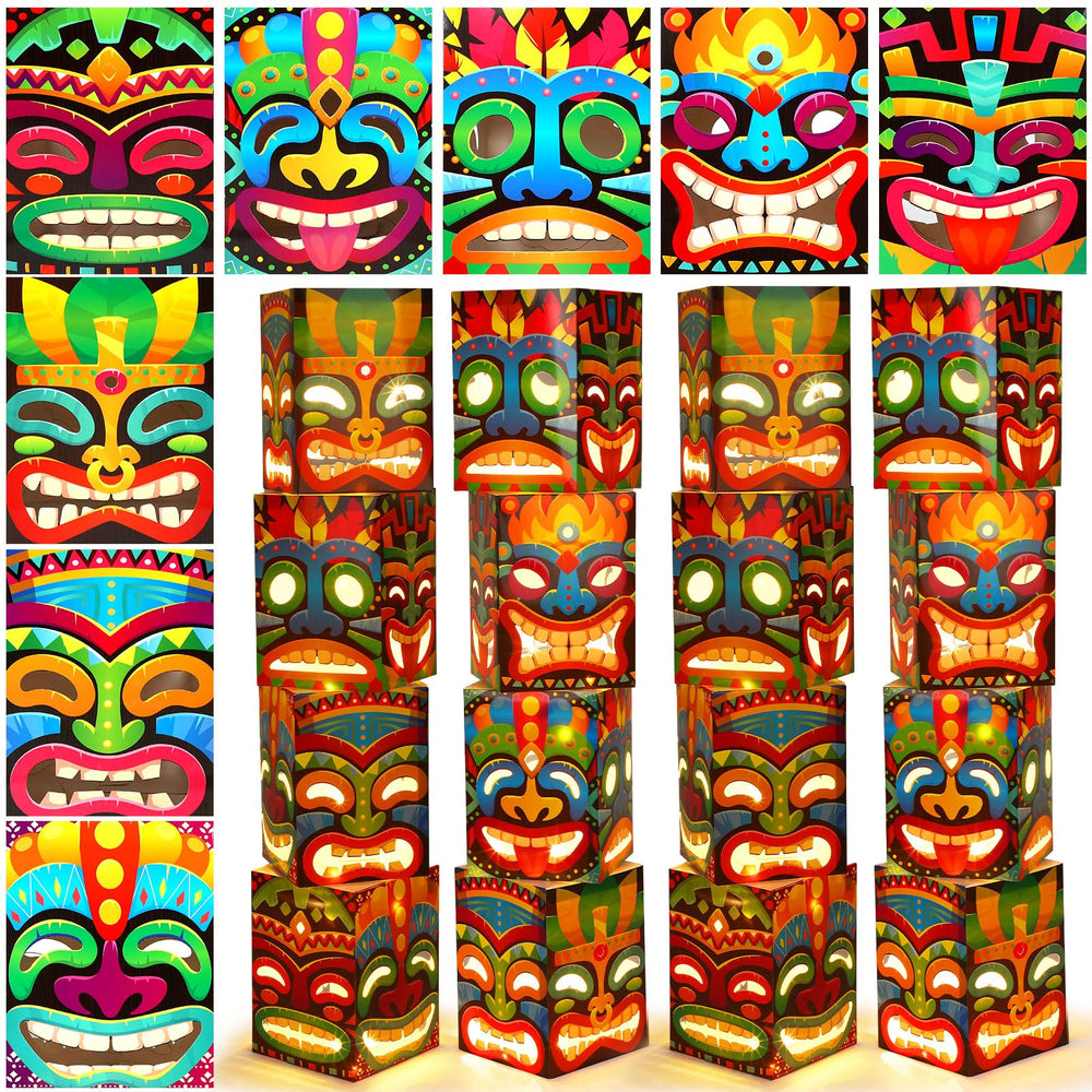 Janlaugh clustered tiki boxes at an evening party delivering cozy island atmosphere