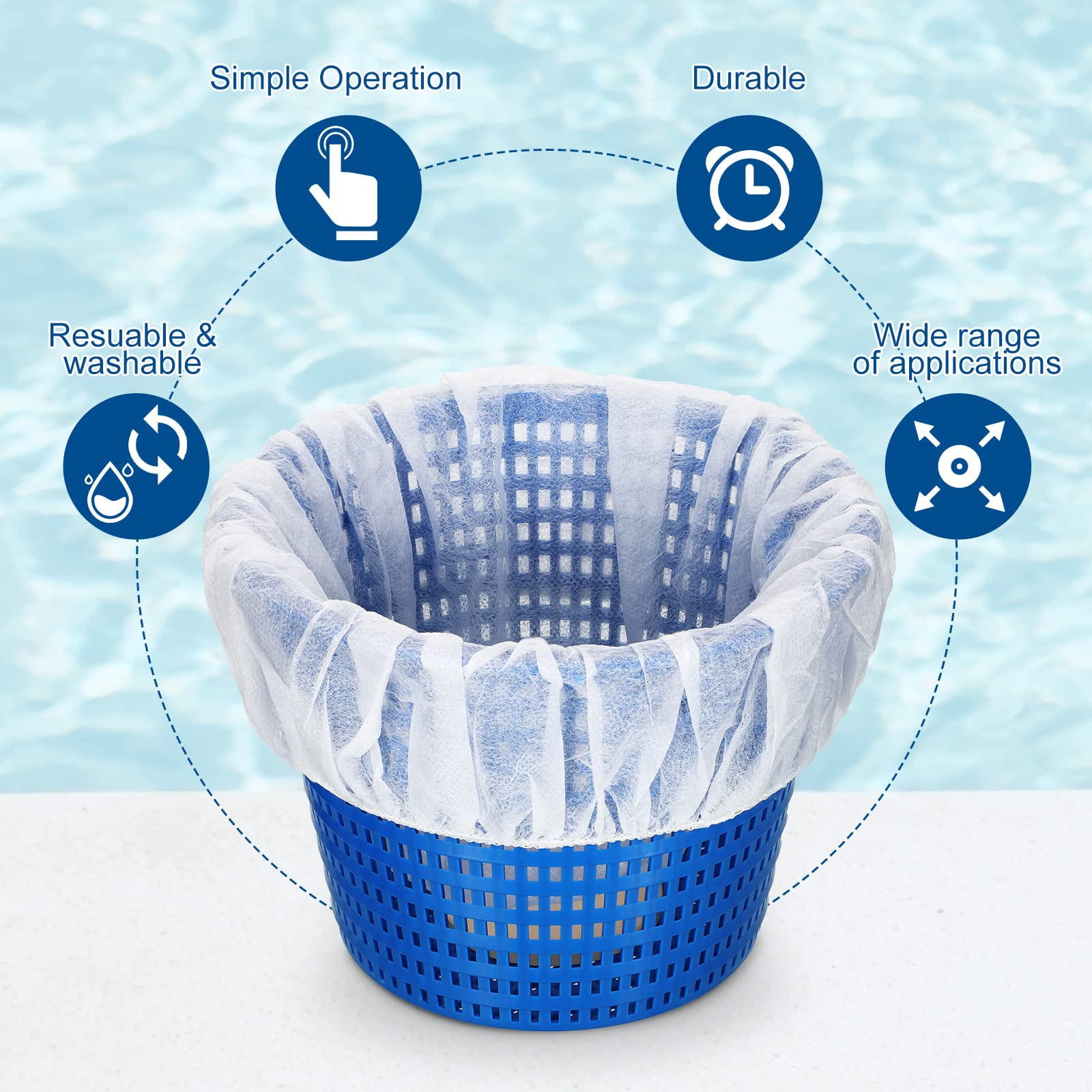 Janmercy in backyard pool setting keeping surface debris away