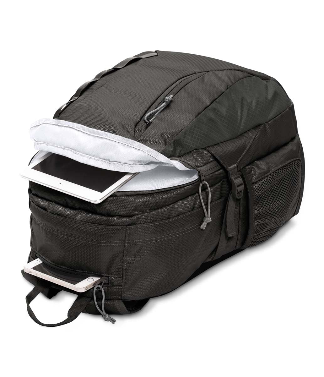 JanSport Agave tricot-lined loft pocket close-up protecting sunglasses and devices from scratches