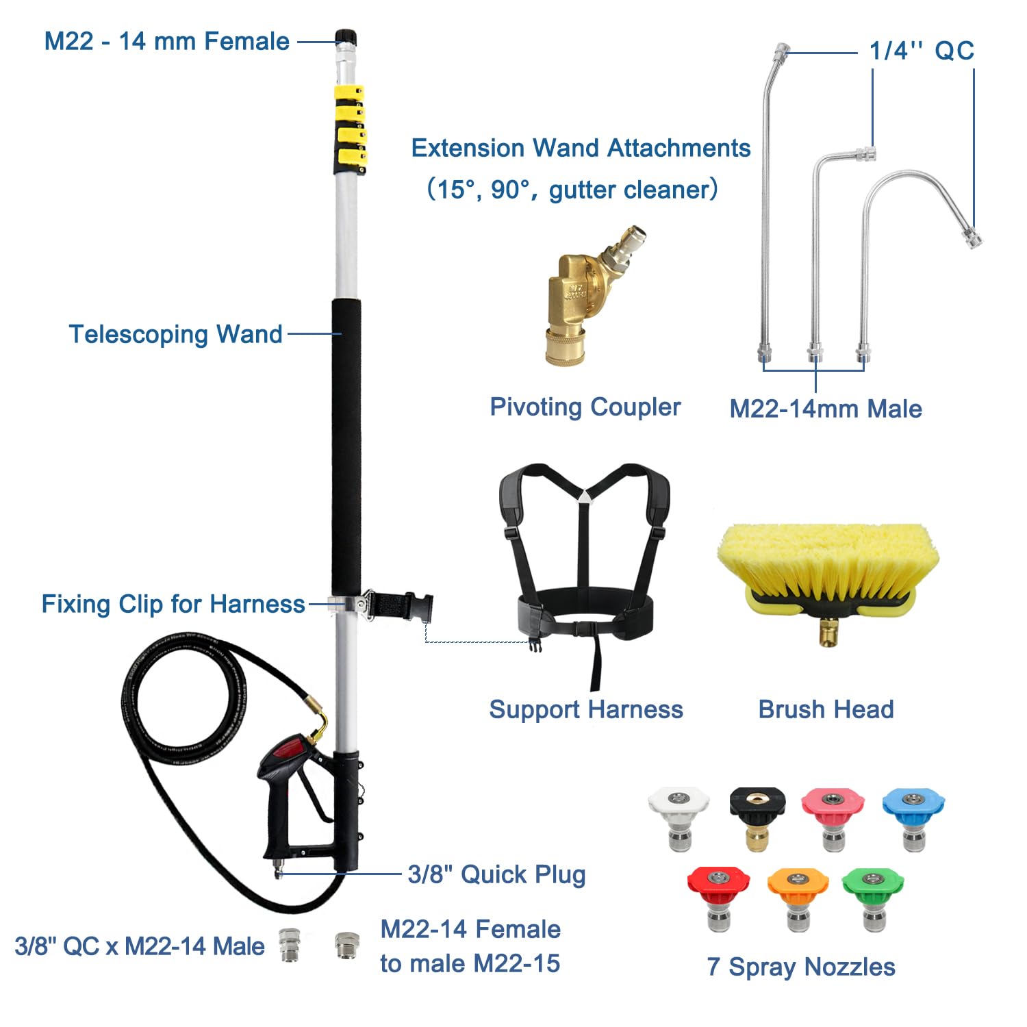 janz brush head and seven nozzles closeup for versatile cleaning