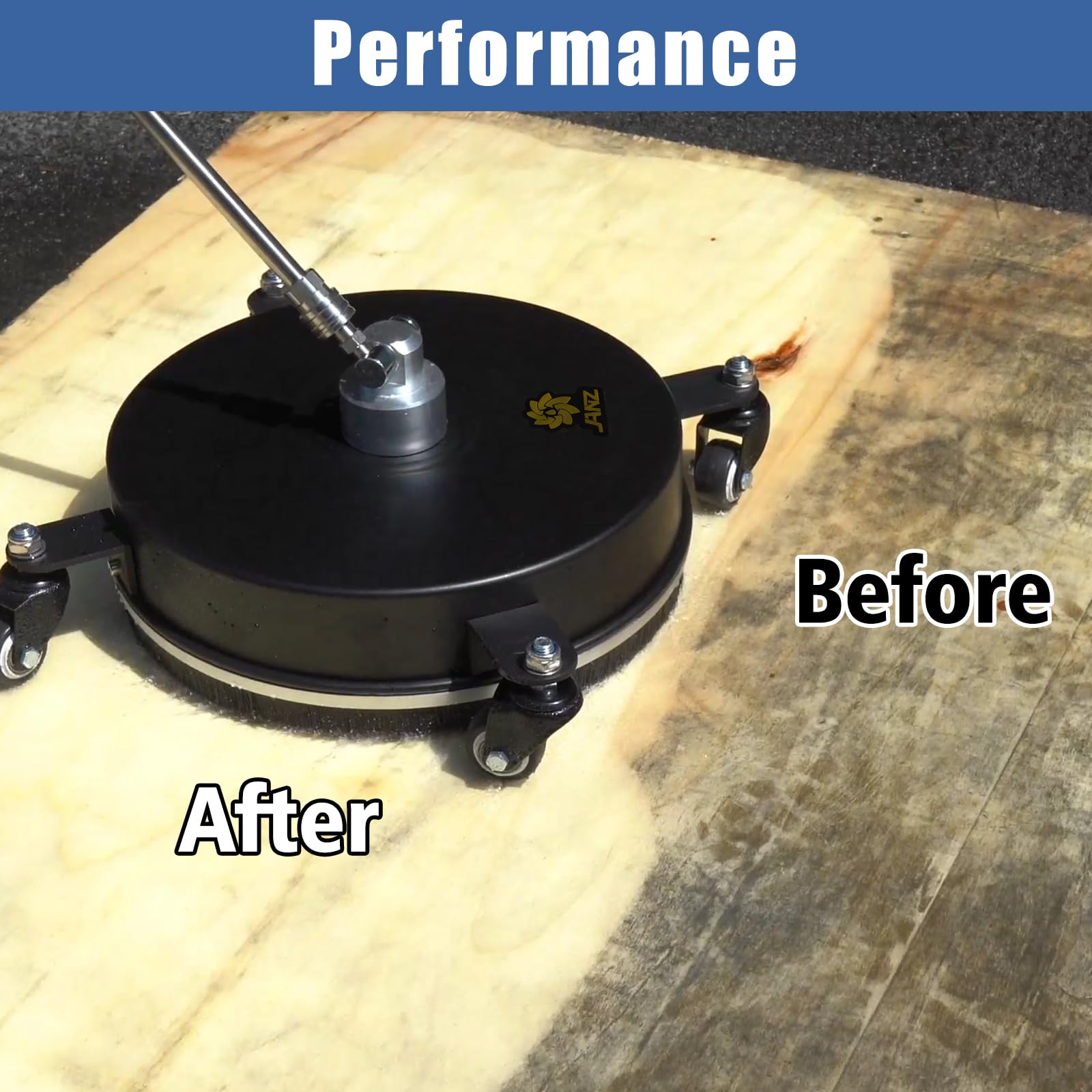 janz connected to pressure washer in use delivering consistent streak-free results